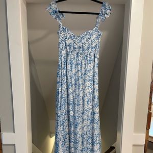 Blue Floral Flutter Sleeve Maternity Maxi Dress